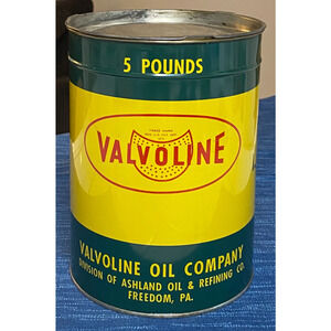 Vintage Full Valvoline Oil 5 Pound Metal Grease Can Advertising X-5 Light 60B